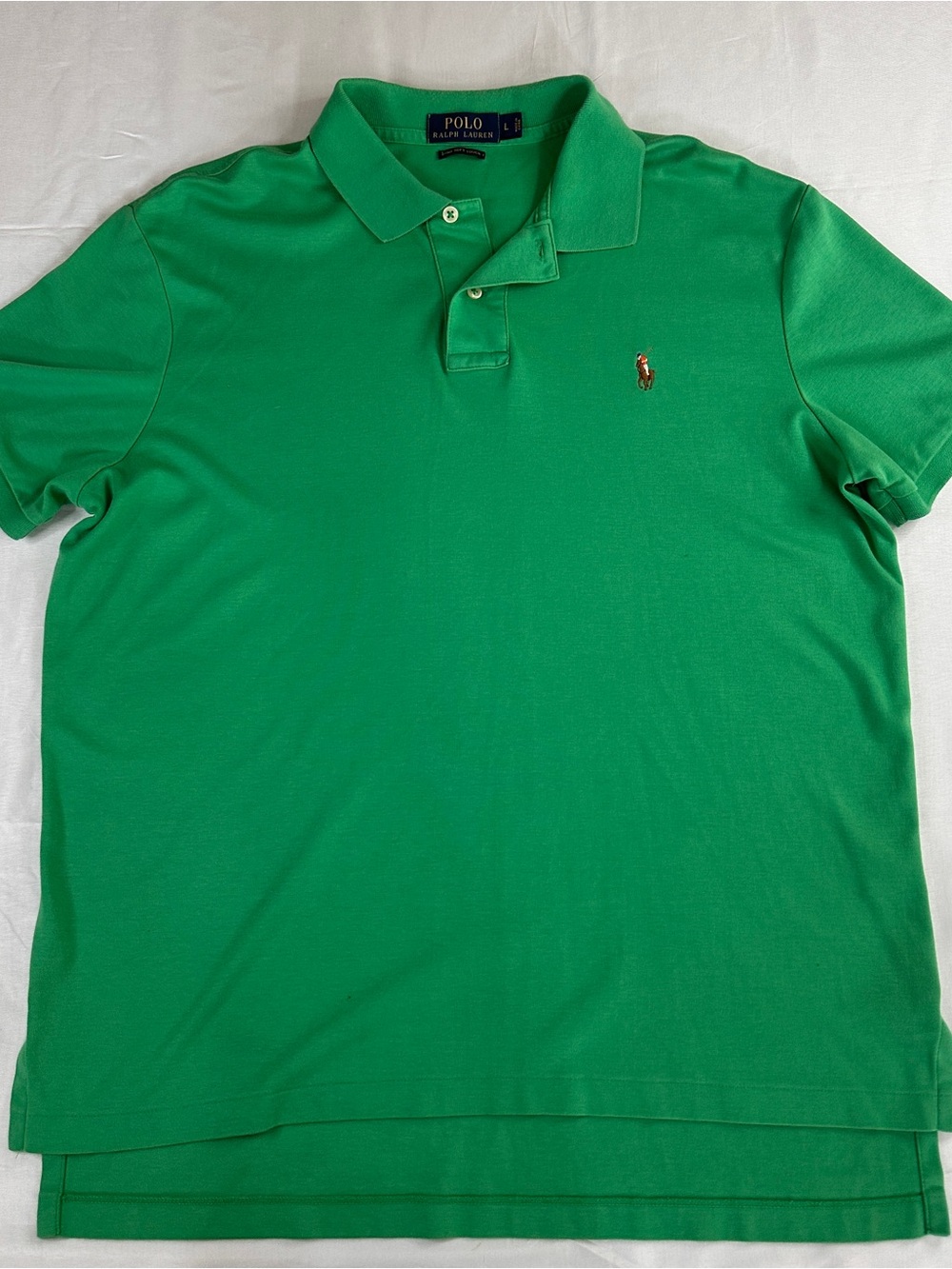 Polo Ralph Lauren Pima Soft Touch Green Polo Shirt Flesh Color Pony Men's L -546